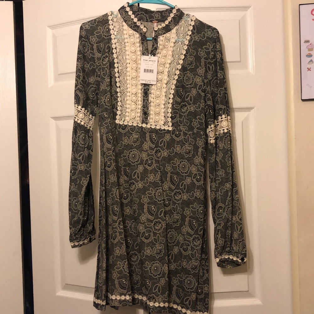 ASO Teen Wolf Free People Olive Green Long Sleeve Lace-Trimmed Mini Dress
